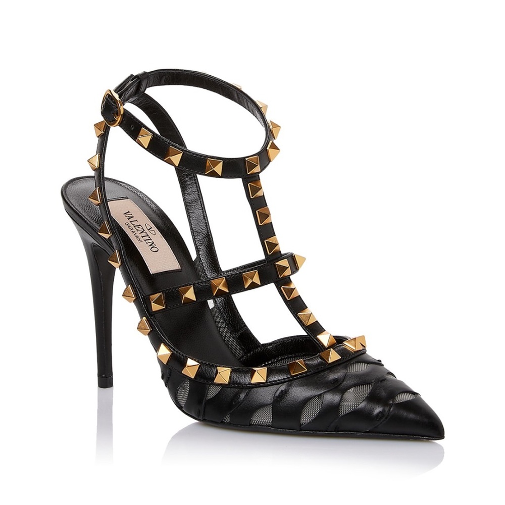NEW Valentino Garavani ROCKSTUD CAGED 100 LEATHER & MESH PUMPS